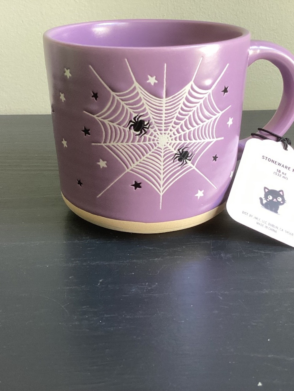 NWT Halloween Stoneware Mug Purple Spider Web Design 18oz Brand New